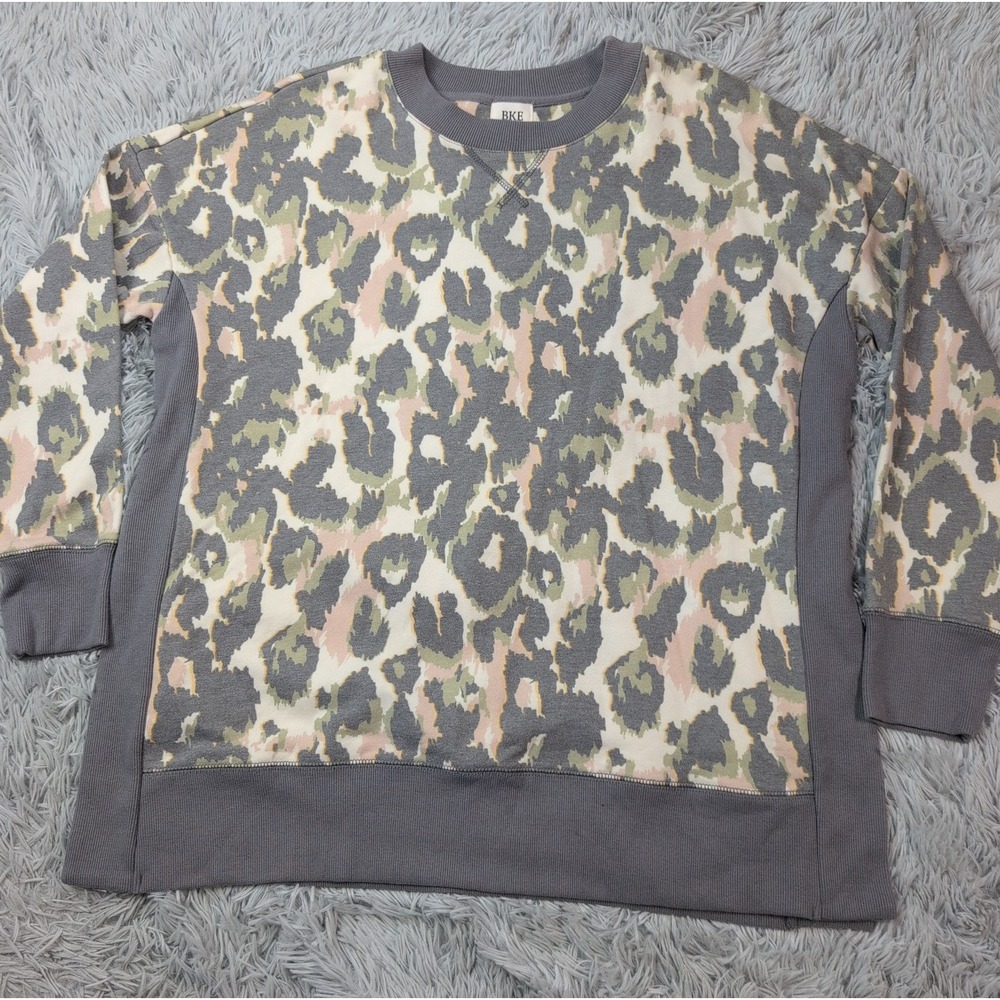 BKE Sweatshirt Womens M Gray Animal Print Active Oversized Comfort New